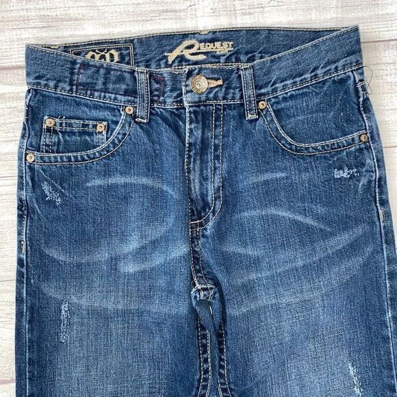 Request 100% cotton distressed straight leg jeans jr boys sz 16 - Picture 3 of 10